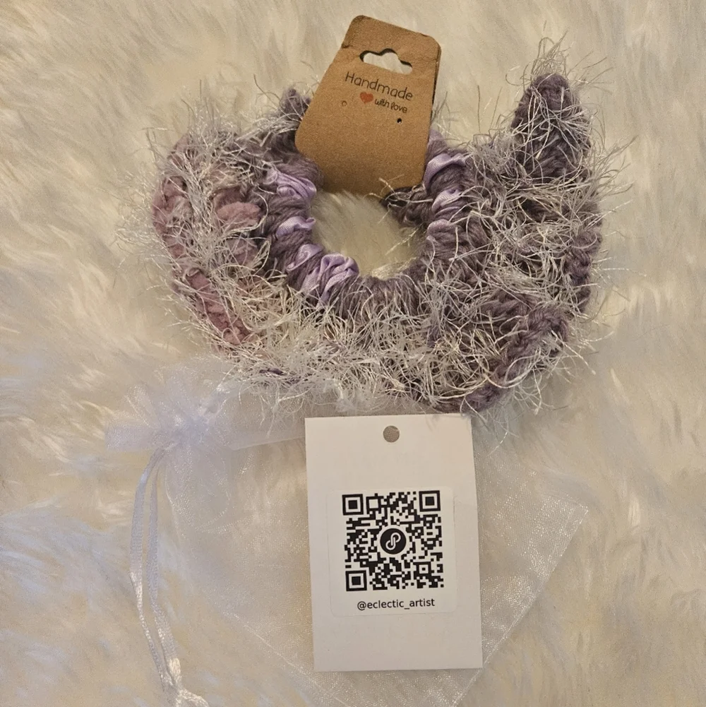 Hand Crafted Purple White Tutu Hair Accessory Crochet Purple Knit Elastic Women
